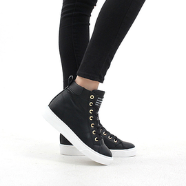 [GIRLS GOOB] Women's Lace Up Casual Comfort Ankle Sneakers, Girl's Invisible High-Heeled Fashion Shoes, Synthetic Leather - Made in KOREA